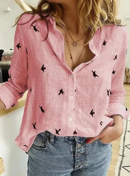 Heidi-Mode | Elegantes, Lässiges Langarmhemd für Damen aus Baumwolle und Leine