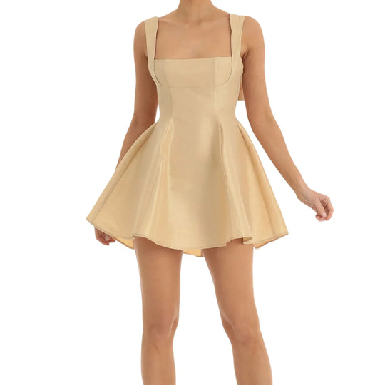 Heidi-Mode | Damen Sommer Rückenfrei Große Schleifen Träger A-Linie Kleid Süß Einfarbig Ärmellos Rechteckiger Ausschnitt Kurze Kleider für Fest Cocktail Prom