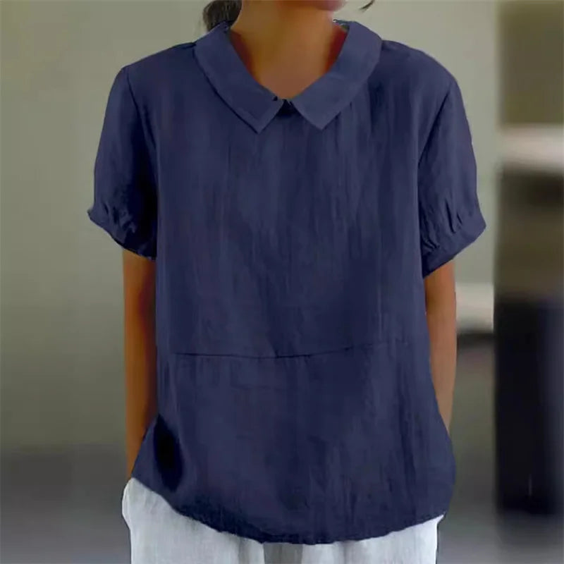 Heidi-Mode | Bequeme Baumwoll Leinen Bluse mit Peter Pan Kragen