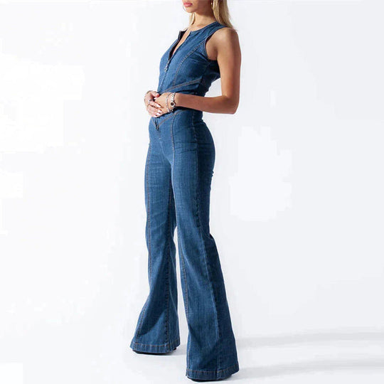 Figurbetonter Denim-Jumpsuit mit offenem Rücken