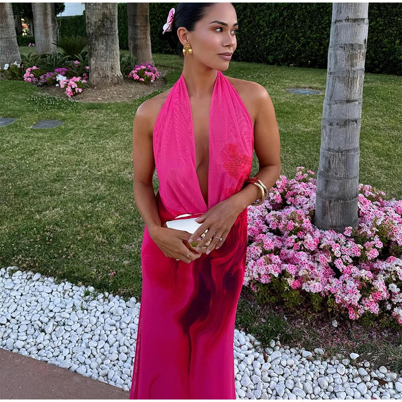 Heidi-Mode | Halter Offene V-Rückenlose Maxi Kleider