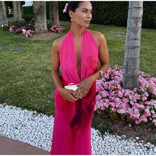 Heidi-Mode | Halter Offene V-Rückenlose Maxi Kleider