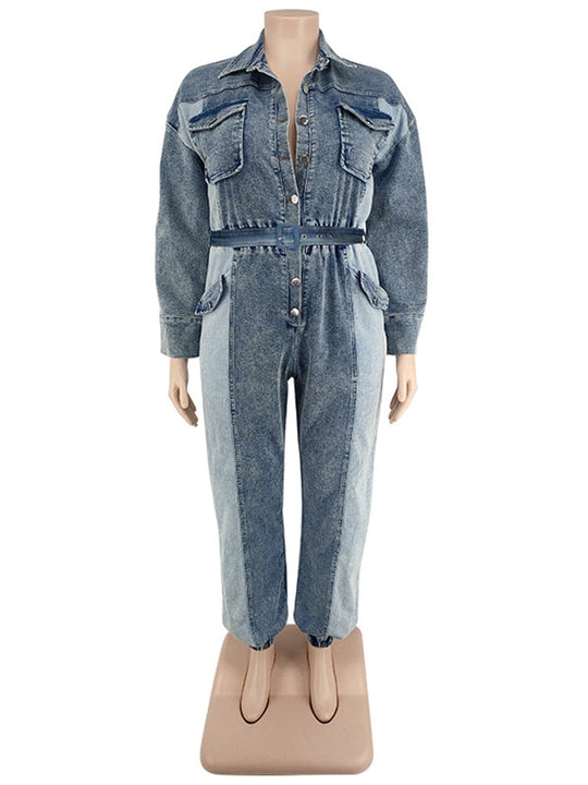 Heidi-Mode | Lockerer Denim Jumpsuit mit langen Ärmeln in Übergröße