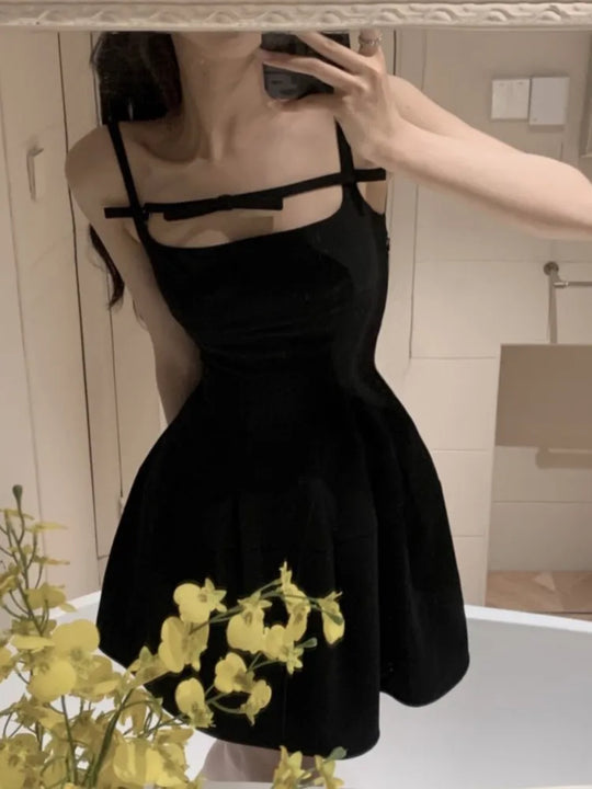 Heidi-Mode | Y2K Sommerkurzes Kleid Damen Solid Spaghetti-Träger Abendfestkleider Elegantes Ärmelloses Sexy A-Linie Einteiler Vestido Mujer