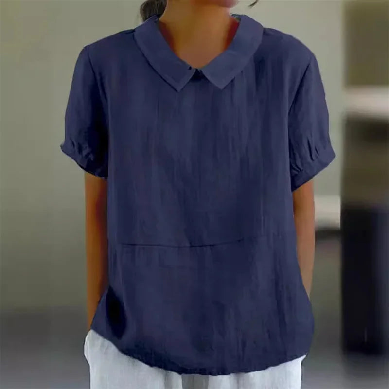 Heidi-Mode | Bequeme Baumwoll Leinen Bluse mit Peter Pan Kragen