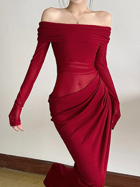 Heidi-Mode | Mesh Slash Neck Festival Kleid