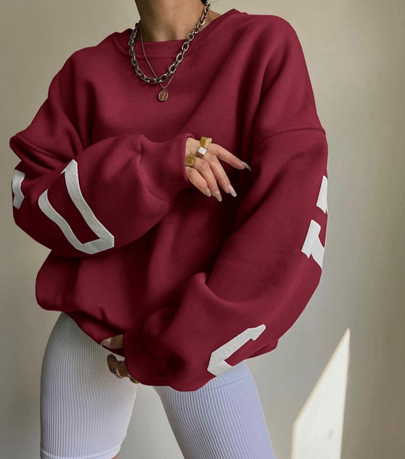 Heidi-Mode - Schickes Herbst Oversized Sweatshirt mit Chicago Buchstaben Grafik für Frauen