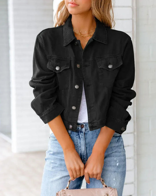 Heidi-Mode | Kurze Taschenjacke Mode Streetwear Einfache Knopf Trend Frauen Denim Jacken Lange Ärmel Herbst Neu Denim Denim Jacken