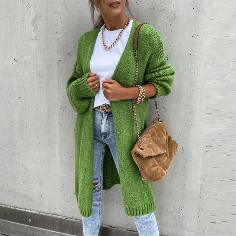 Casual Lang Gestrickte Jacke Für Damen