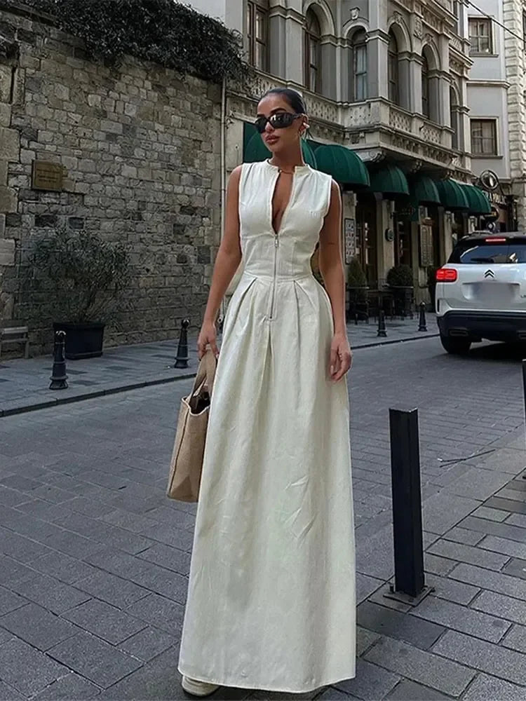Heidi-Mode | Ärmellos Plissee Elegant Lange Festkleid für Frauen Sherre