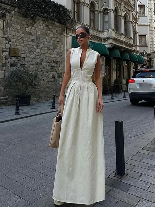 Heidi-Mode | Ärmellos Plissee Elegant Lange Festkleid für Frauen Sherre