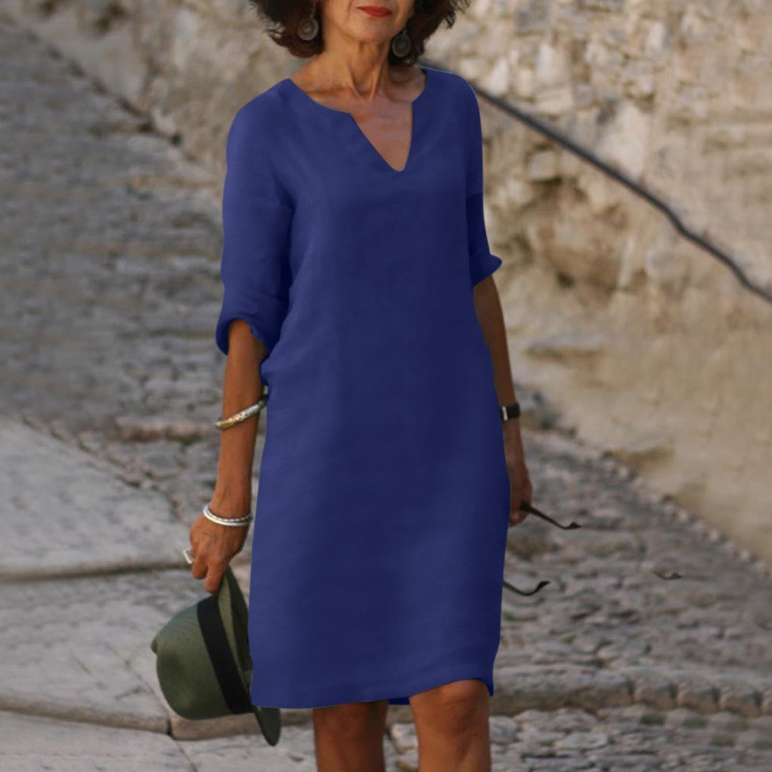 Heidi-Mode | Elegantes Leinen Sommerkleid mit V-Ausschnitt