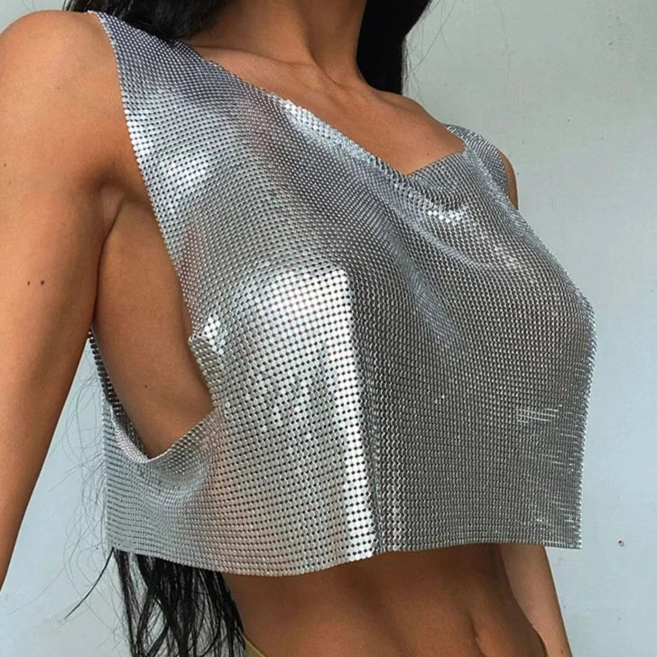 Heidi-Mode | Metall Pailletten Y2k Crop Top