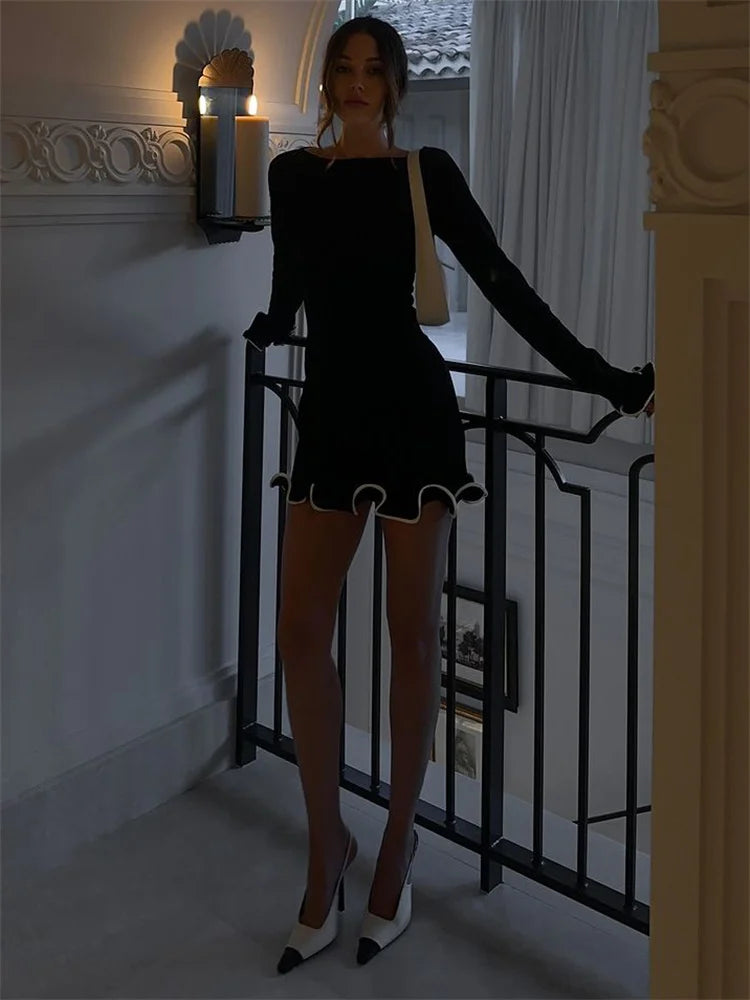 Heidi-Mode | Rüsch High Waist Strick Mini Kleid