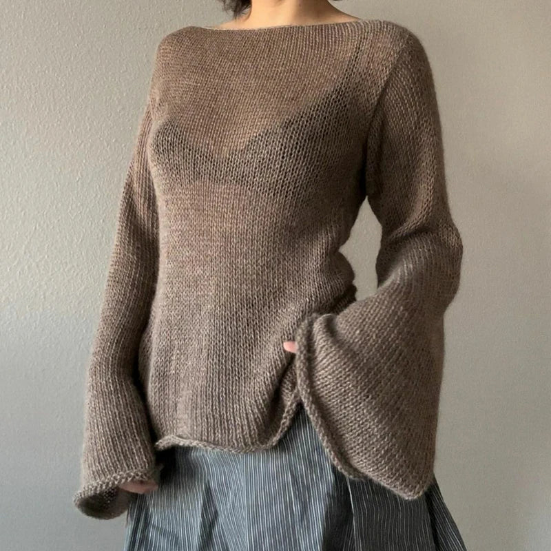 Lockerer Strickpullover mit Glockenärmeln