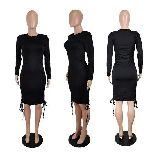 Heidi-Mode | Einfarbige Raffung Dehnbare Bodycon Midi Kleider