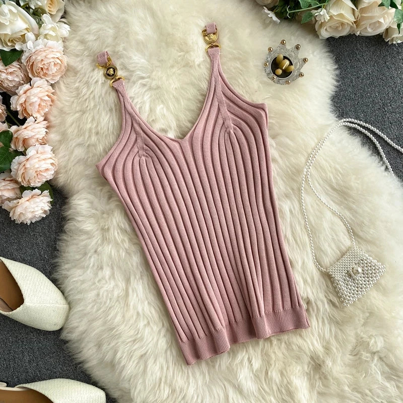 Heidi-Mode | V-Ausschnitt Halter Sexy Camisole Top Sommer Frauen Sexy Off-Shoulder Einfarbig Ärmellos Camis Damenbekleidung Tanks Tops