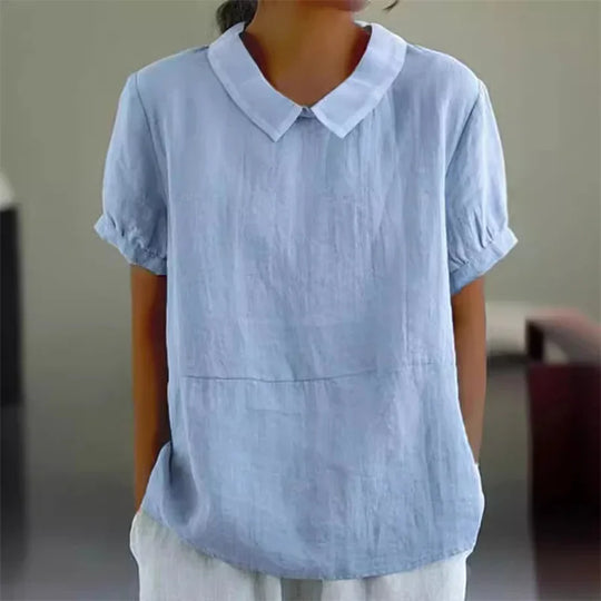 Heidi-Mode | Bequeme Baumwoll Leinen Bluse mit Peter Pan Kragen