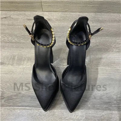 Heidi-Mode | Luxus Frauen High-Heels Schuh Plattform Sandalen Spitz Zehe Damen Seiden Pumps Sexy Strass Schnalle Chunky Absatz Hochzeitsschuhe