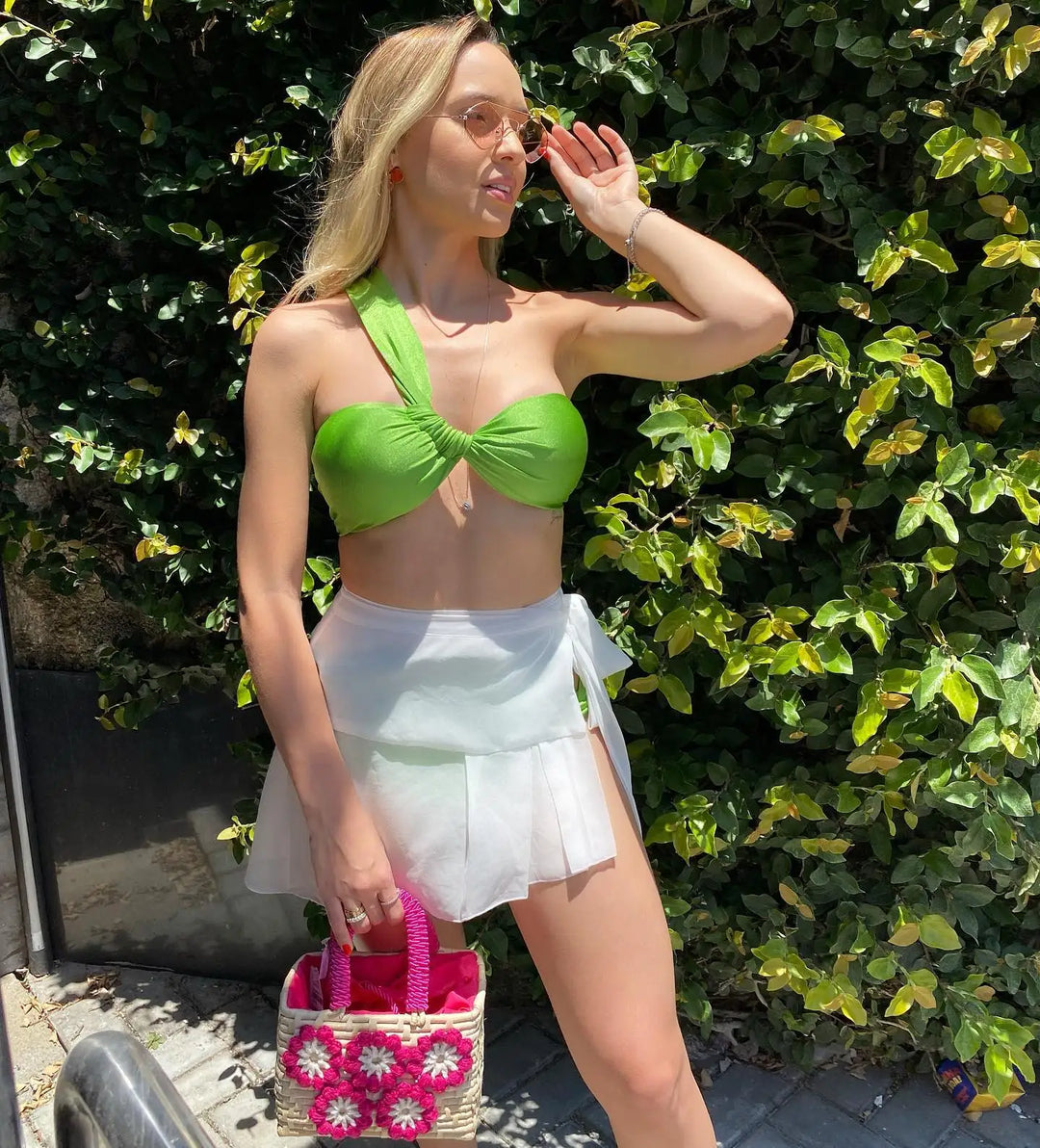 Heidi-Mode | 3 Stücke Fransen Bikini Set Frauen Strand Strick Rock Anzug Hohes Fenster Sexy Transparent Fest Streetwear Sommer Outfit