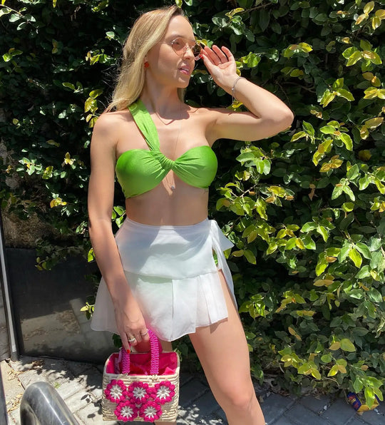 Heidi-Mode | 3 Stücke Fransen Bikini Set Frauen Strand Strick Rock Anzug Hohes Fenster Sexy Transparent Fest Streetwear Sommer Outfit