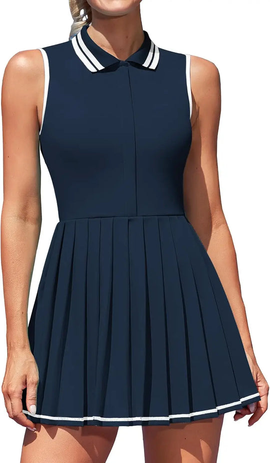 Heidi-Mode | Ärmellos Plissiertes Polokleid für Golf und Tennis für Frauen Fadoera