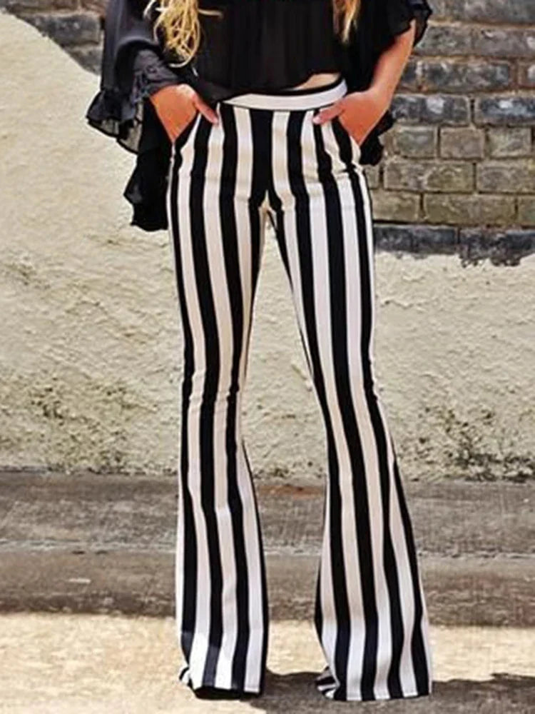 Heidi-Mode | Neue Yoga-Hosen Sexige Leggings Schwarze Weiße Gestreifte Bedruckte Lockerweite Damen Streetwear Elastische Elegante Hosen