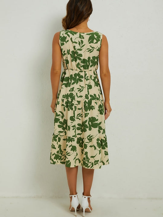 Grünes Blumen-Midi-Kleid