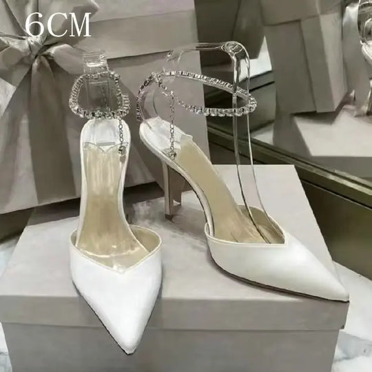 Heidi-Mode | Satin Strass Kette High Heels Schuhe Pumps