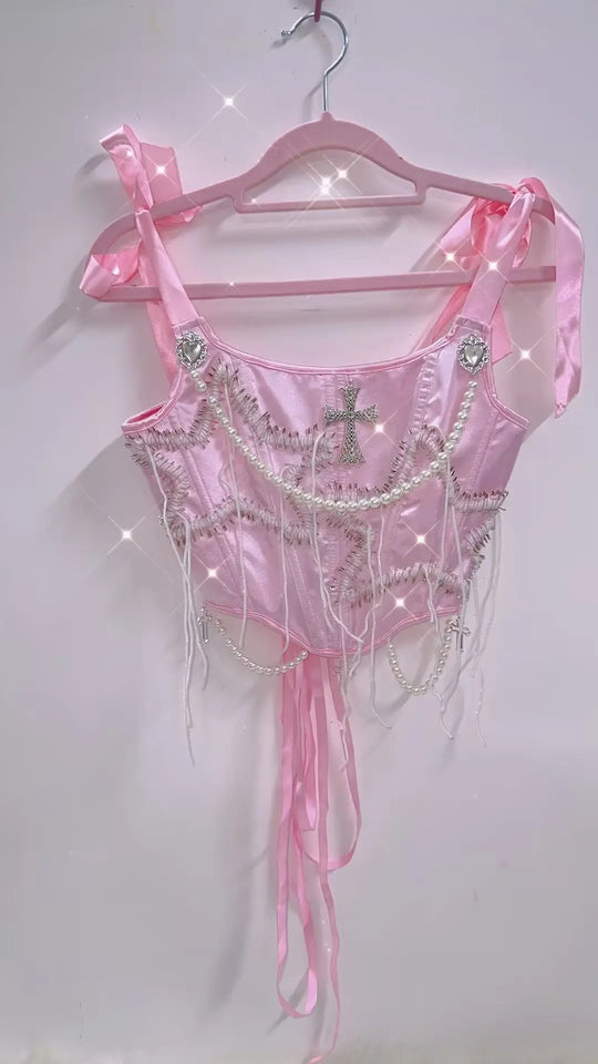 Heidi-Mode | Jahrgang Zur Spitzepe Fairy Grunge Halterneck Zur Spitzey2K Kleidung Y2K Crop Zur Spitze Goth Kleidung Y2K Zur Spitze Y2K Modey2K Mode Pink Zur Spitzepe Korsett Zur Spitzepe