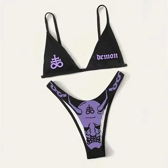 Heidi-Mode | Sexy Goth Bikini Frauen Buchstaben Totenkopf Druck Badeanzug Split Badeanzug Hohe Taille Gotische Bikini Set Strandoutfits