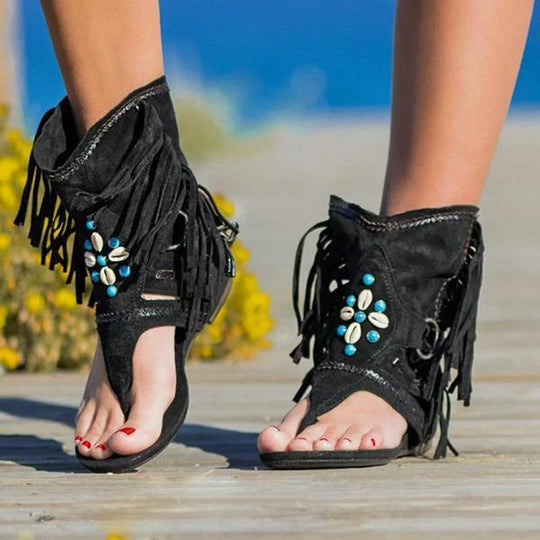 Heidi-Mode | Fransen Bohemian Sandalen