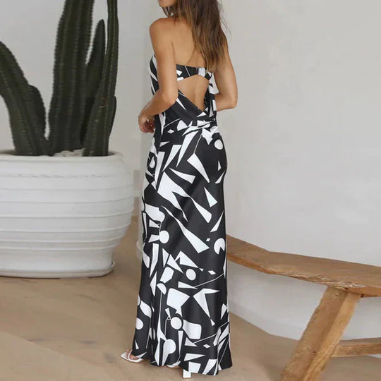 Strapless zeemeermin jurk met geometrische print