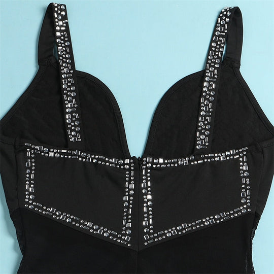 Heidi-Mode | Diamanten Netz Rückenfreies Schlaghose Overall