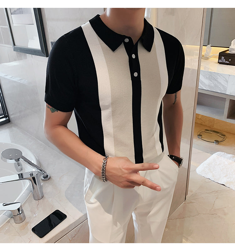 Heidi-Mode | Strick Kontraststreifen Kurzarm Polo Shirts