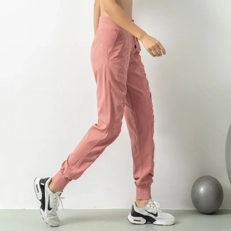 Heidi-Mode | Stoff Schnürsenkel Lauf Sport Joggers Frauen Schnell Trocknend Athletic Fitness Trainings Sweatpants mit Zwei Taschen Bewegung Hosen