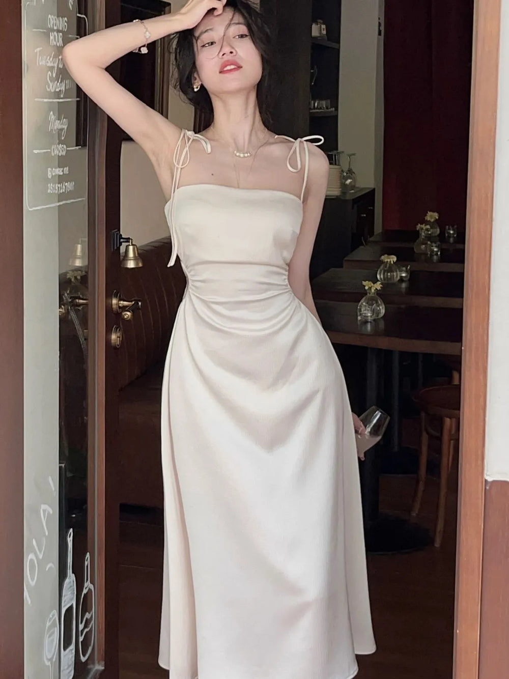 Heidi-Mode | Mittlere Länge Kleider Satin für Frauen