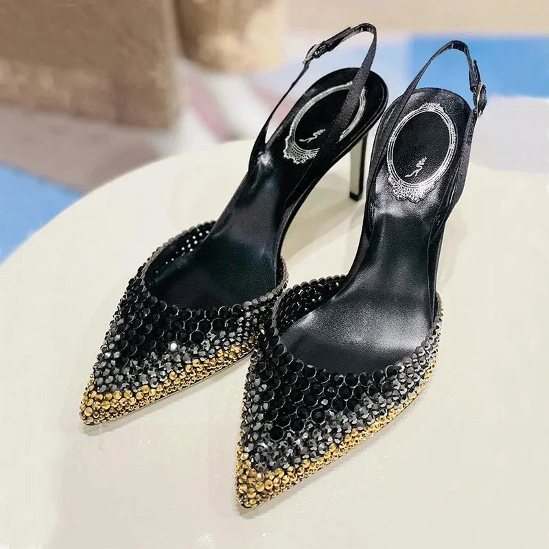 Heidi-Mode | Neue Baotou Sandalen Strass-Gradient High Heels Schuhe, Damenmode, Fantastische Temperament Sandalen Abendkleid, Bankett Schuhe