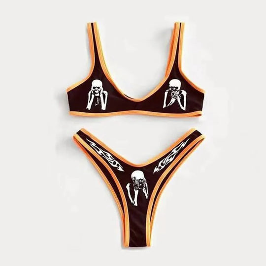 Heidi-Mode | Sexy Goth Bikini Frauen Buchstaben Totenkopf Druck Badeanzug Split Badeanzug Hohe Taille Gotische Bikini Set Strandoutfits