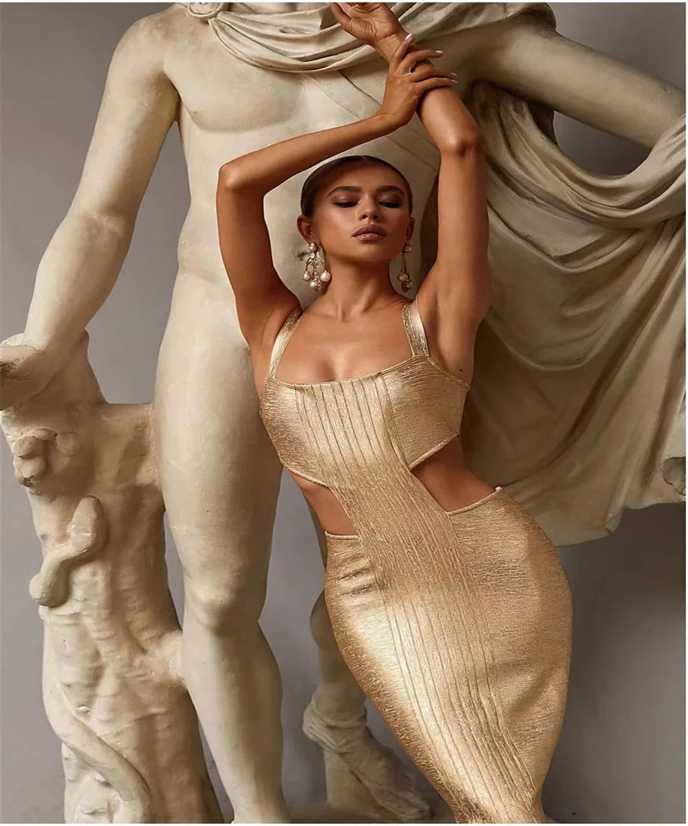 Heidi-Mode | Celebrity Neue Foiling Gold Silber Druck Rayon Bandage Kleid Elegante Abend Party Kleid Vestidos