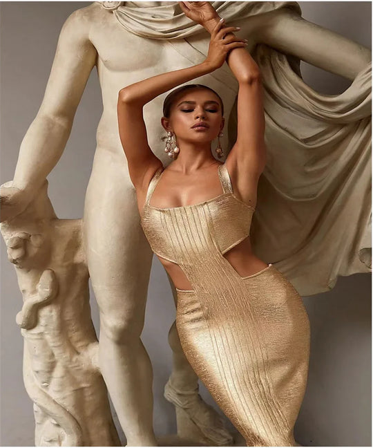 Heidi-Mode | Celebrity Neue Foiling Gold Silber Druck Rayon Bandage Kleid Elegante Abend Party Kleid Vestidos