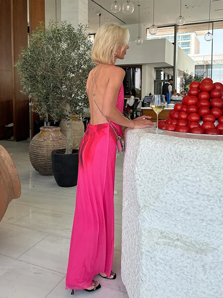 Heidi-Mode | Halter Offene V-Rückenlose Maxi Kleider