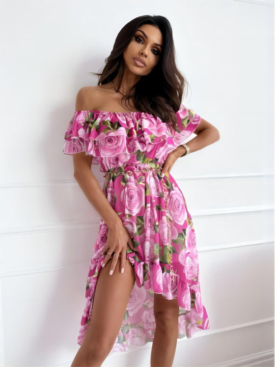 off-shoulder jurk met rozen