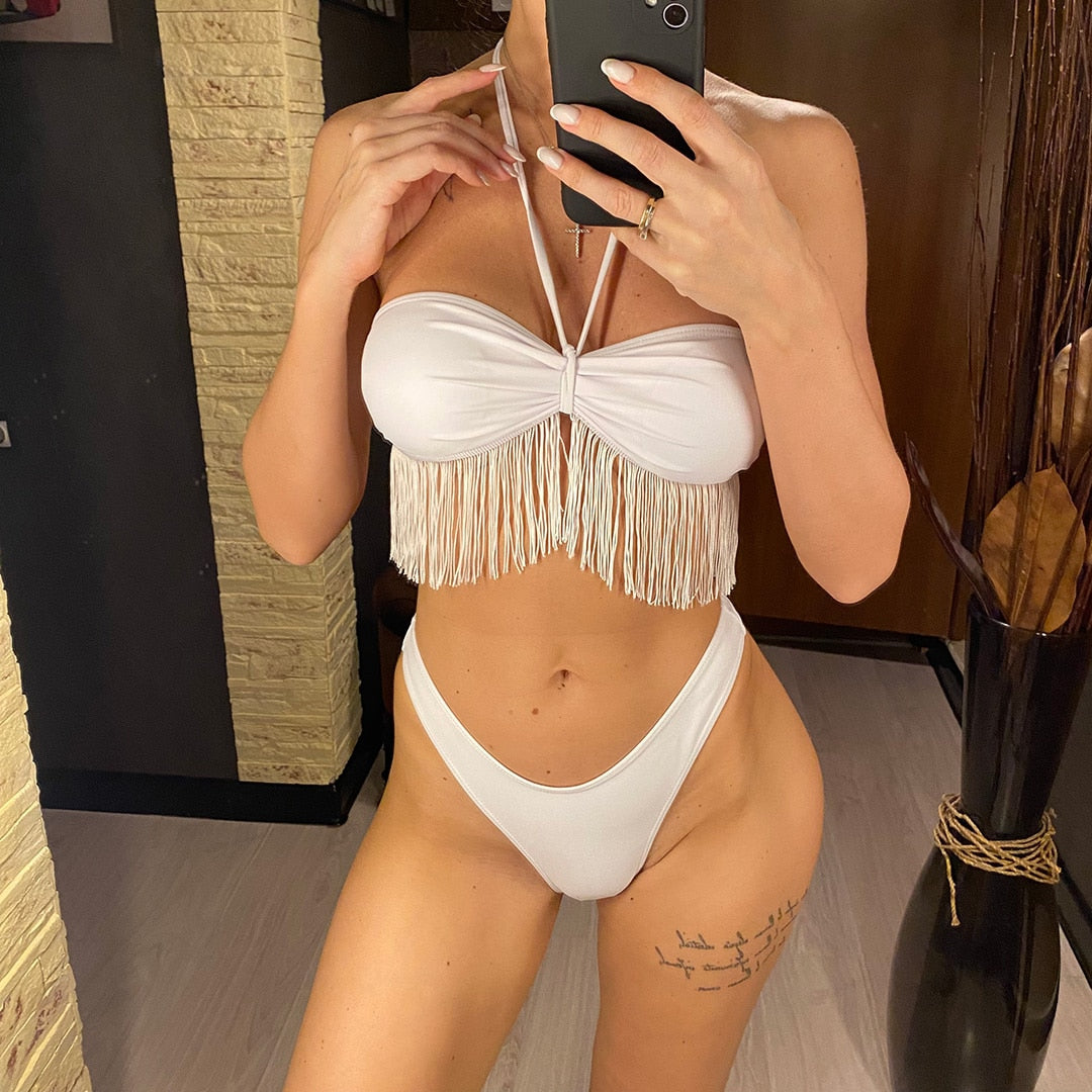 Heidi-Mode | Sarong Fransen Tassel Bikini Satzs & Minirock