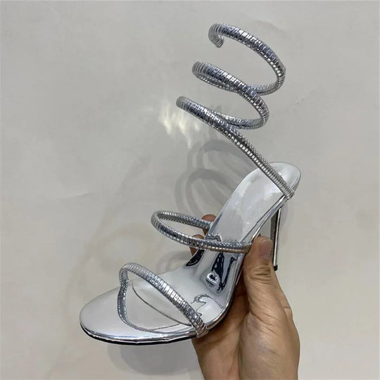 Heidi-Mode | Schlange Riemen Hohe Absatzsandalen Frauen Sommer Knöchelriemen Bankett Fest Schuhe Schmale Bänder Hohe Absätze Damen Gladiator Sandalen