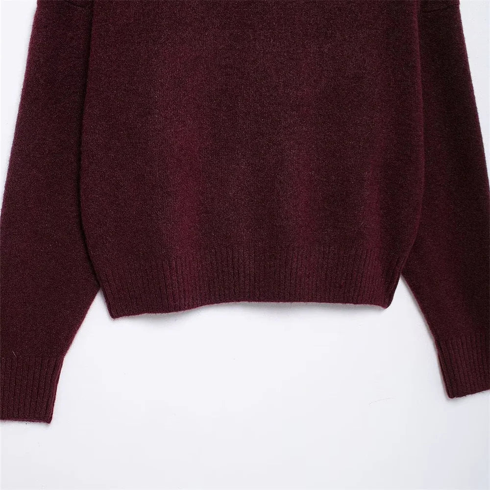 Heidi-Mode | Elegant Burgundy Hoher Kragen Damenpullover