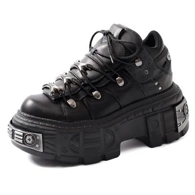 Heidi-Mode | Frauen Ankle Boots für Frauen Dicke Sohle Schnürsenkel Metall Dekoration Runde Zehen Plattform Schuhe Ladeis Punk Gothic Sneakers