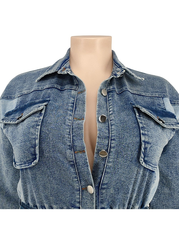 Heidi-Mode | Lockerer Denim Jumpsuit mit langen Ärmeln in Übergröße