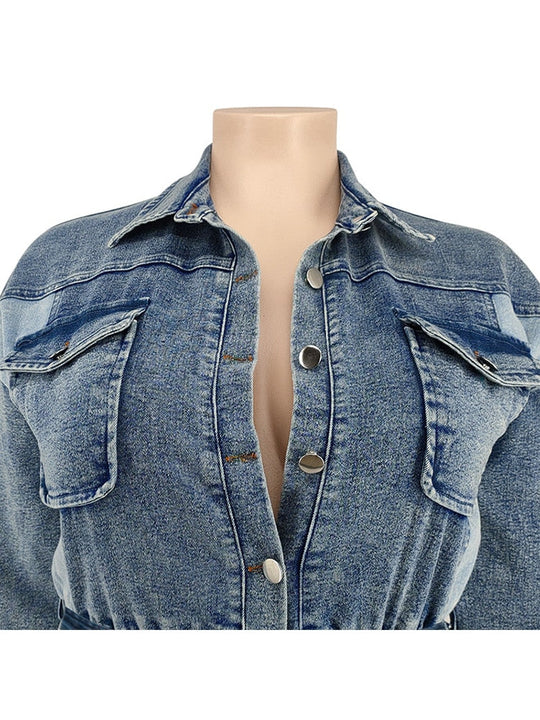 Heidi-Mode | Lockerer Denim Jumpsuit mit langen Ärmeln in Übergröße