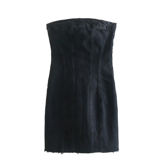 Heidi-Mode | Strapless Coole Damenkleid mit Jeans Look